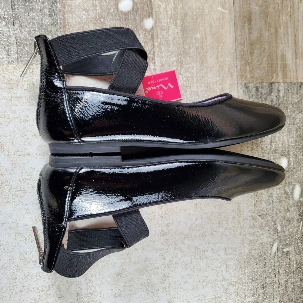 Nina Marissa Girls Ballet Flats Sz 1 M Black Crinkle Crisscross Strap Back Zip